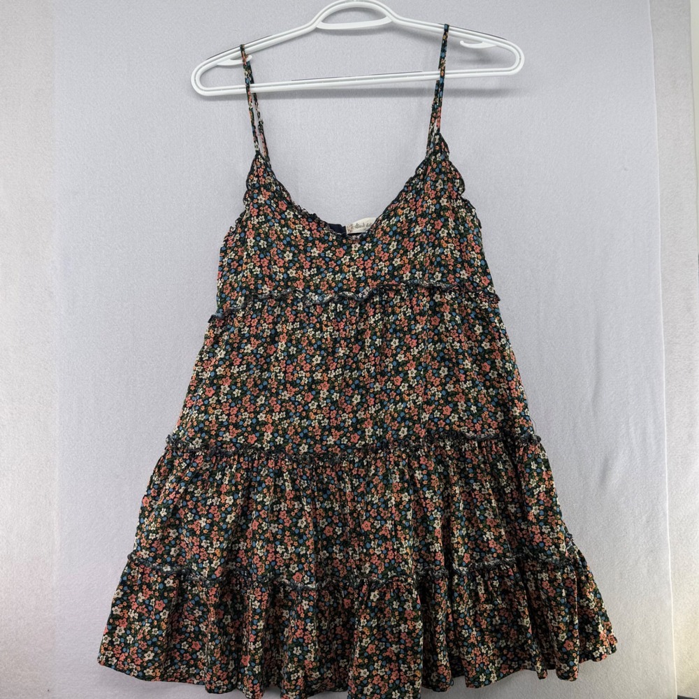 Altar'd State Black Floral Mini Dress with Pink & Green Accents